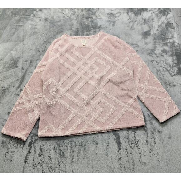 dylan Sweaters - Dylan Sweater Womens L Pale Pink Faux Fur Geometric Pattern Textured Pullover
